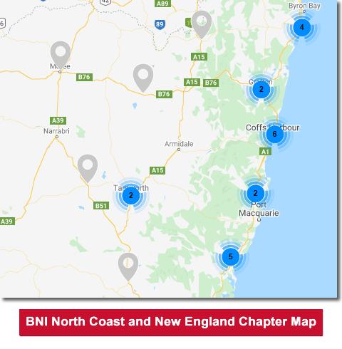 BNI NSW North Coast and New England Chapter Map